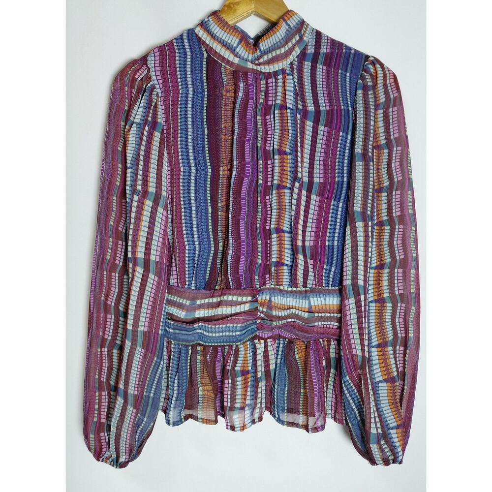 g.p.d . Multicolor Striped Blouse Women Long Sleeve High Neck Size S